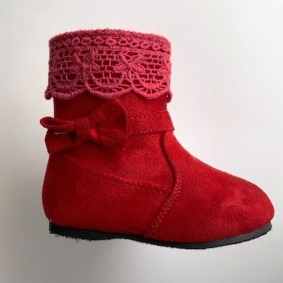 Baby Toddler Girl Faux Suede Round Toe Crochet Bow Ankle Riding Boot - Picture 1 of 12
